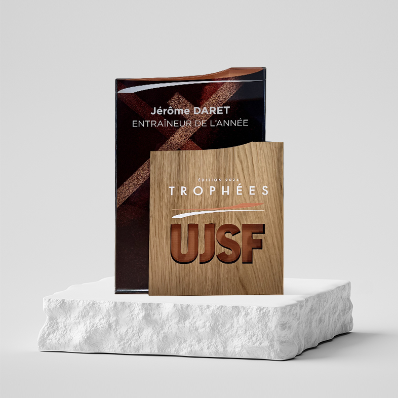Trophée personnalisé sur mesure bois acrylique - UJSF