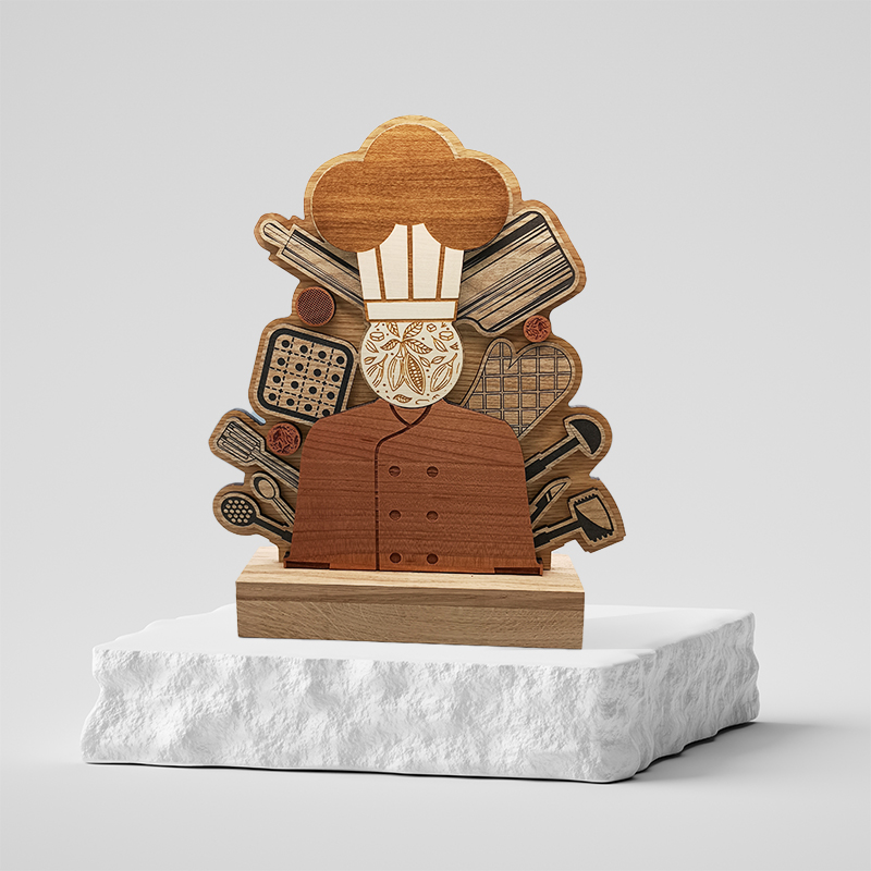 Trophée personnalisé sur mesure bois - Valrhona