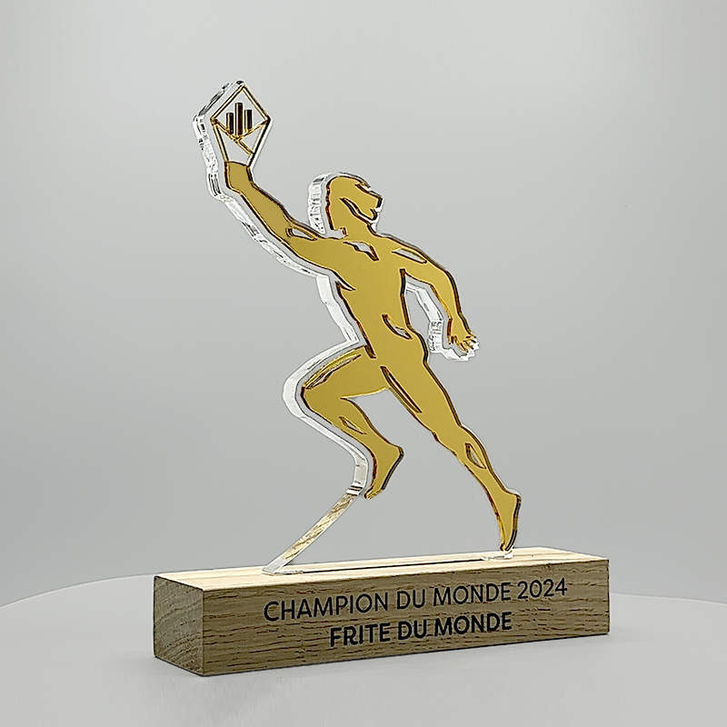 Trophée sur mesure acrylique bois - Championnat de la frite