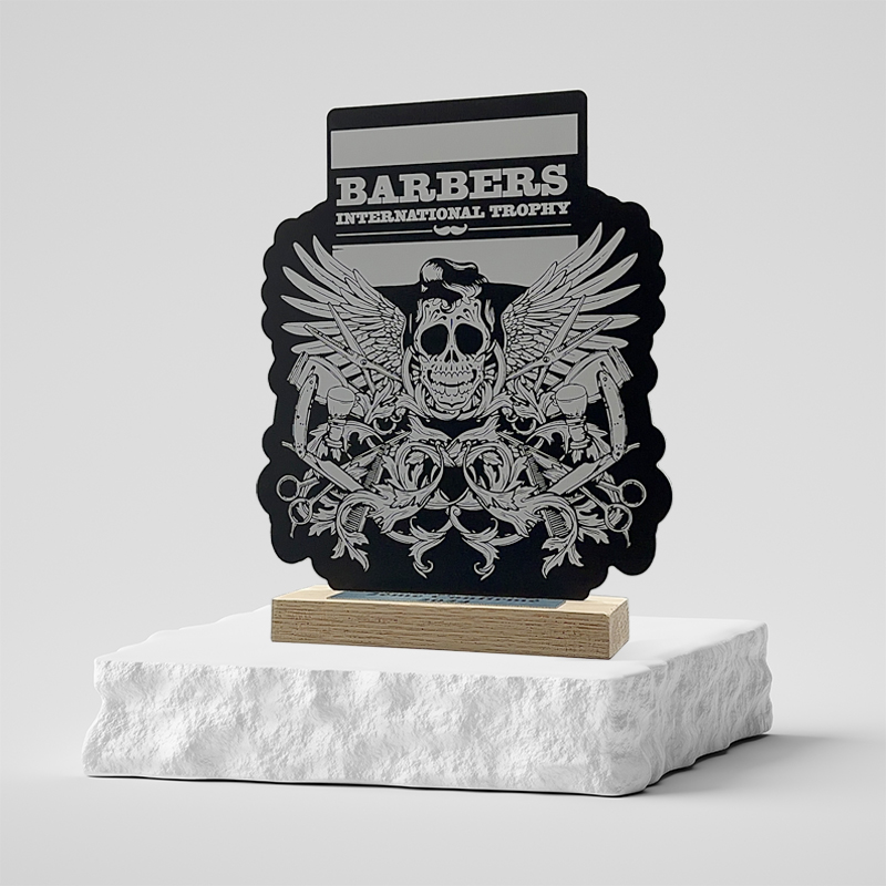 Trophée sur mesure alu bois - BARBERS INTERNATIONAL