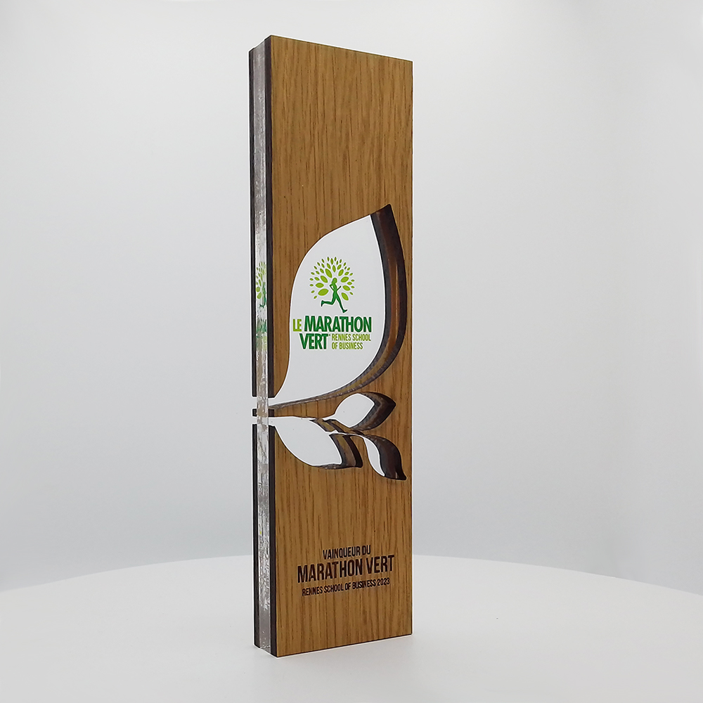 Trophée sur mesure plexi bois - Marathon vert